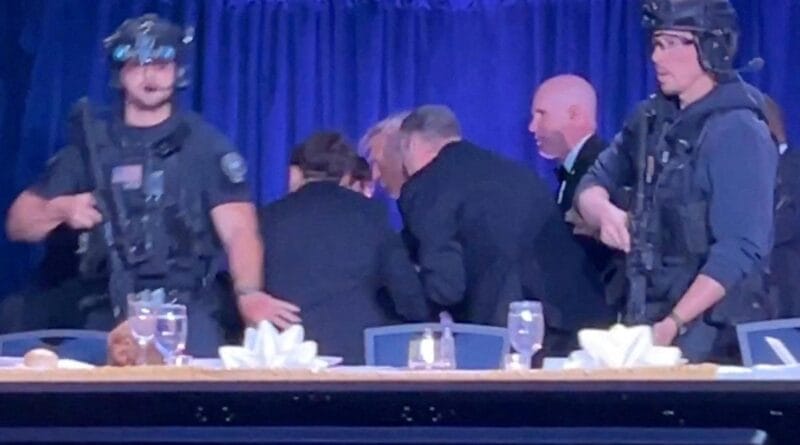 Trump evacuated from the White House correspondents' dinner by the Secret Service after an attempted attack