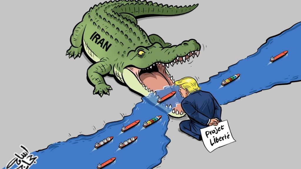 ALERT: Drawing news: in the Strait of Hormuz, the Iranian crocodile brings down the “Freedom Project” 2 02 Osama Hajjaj Jordanie