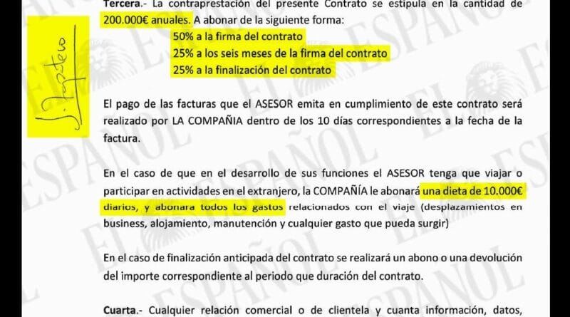 50% of the €200,000 in advance, €10,000/day for per diems and expenses